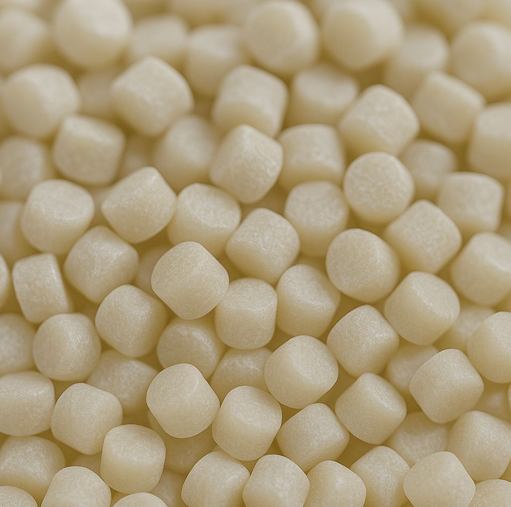 Close-up view of small, off-white, cube-shaped pasta pieces.