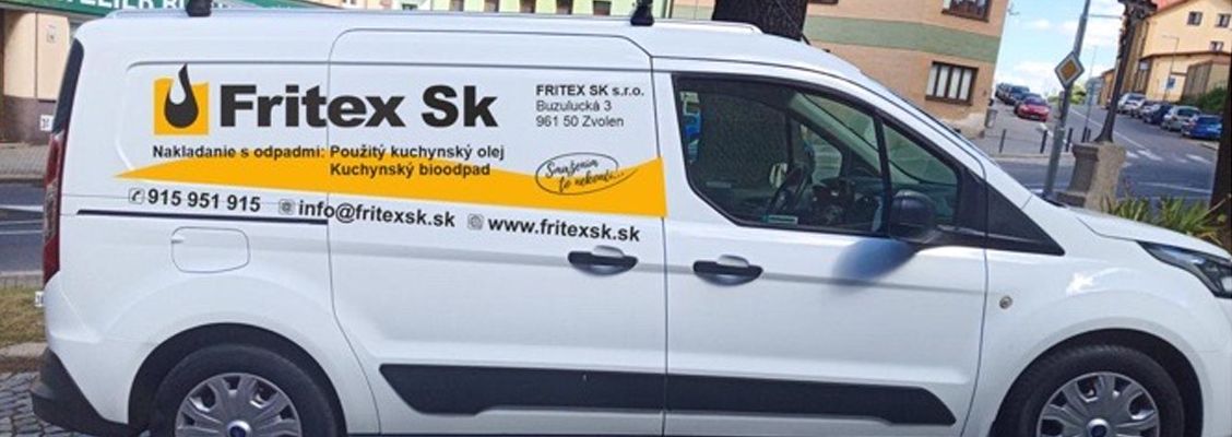 White delivery van with Fritex Sk logo and contact information displayed prominently on its side.